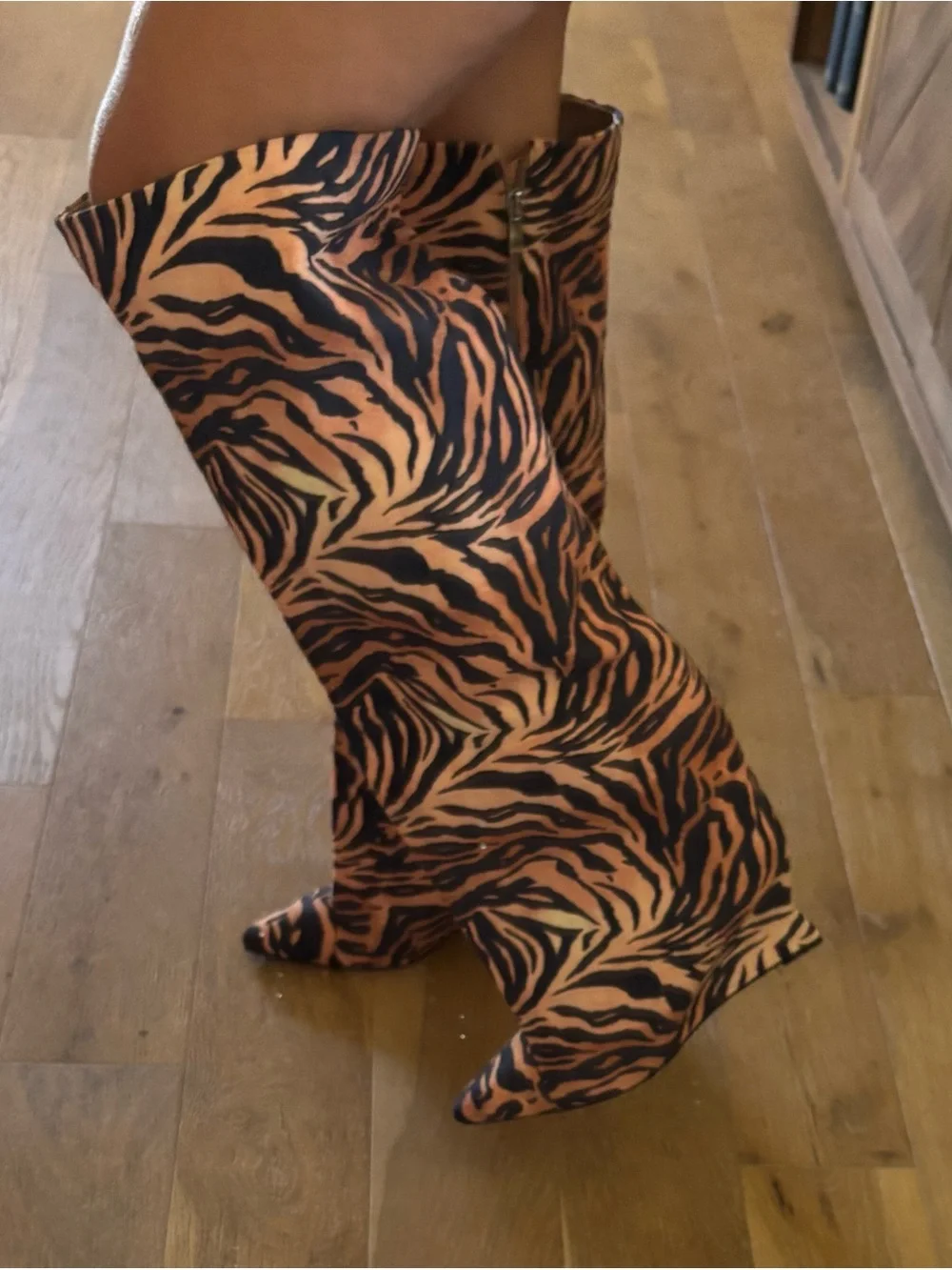 Animal-Print Over-the-Knee Boots in Black and Brown